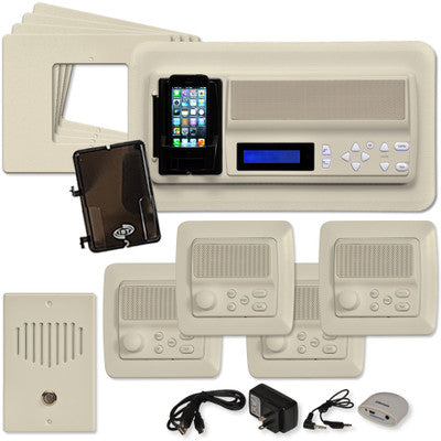 IST RETRO Music & Intercom System Package, 4 Rooms (Horizontal Frames), Almond