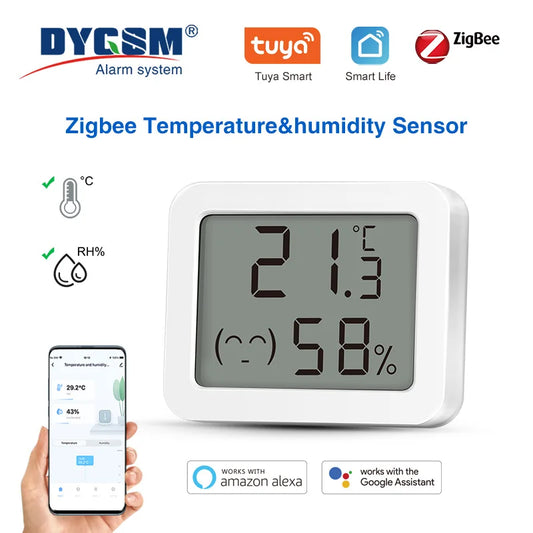 Tuya Zigbee Smart Mini LCD Temperature Humidity Sensor APP Remote Control Thermometer via Smart Life for Smart Home for Alexa