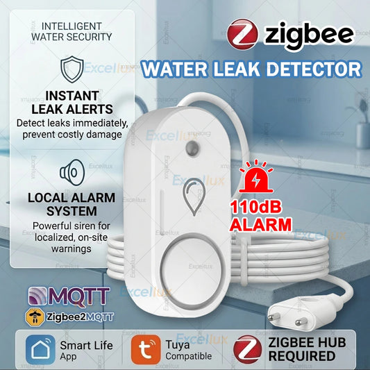 Tuya Zigbee Water Leak Detector 110Db Siren Alarm Alert Flood Water Leakage Sensor for Kitchen/Bathroom Support Smart Life Z2M