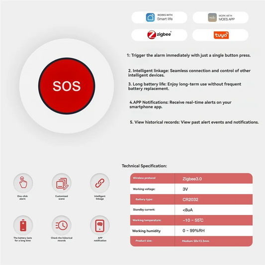 Abmf-"Tuya Zigbee SOS Button Emergency Help Switch for Elderly and Children - Wireless Remote Control Alarm Sensor"