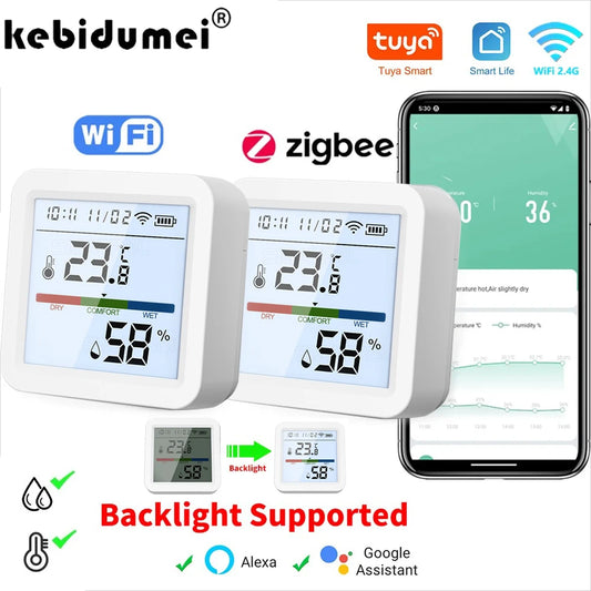 Tuya Zigbee Wifi Temperature Humidity Sensor with Backlight LCD Smart Home Hygrometer Thermometer Detector Support Alex Google