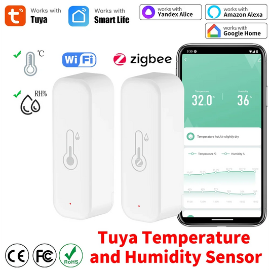 Tuya Zigbee 3.0 Temperature and Humidity Smart Home Thermometer Hygrometer APP Remote Alarm Work with Alexa Google Home