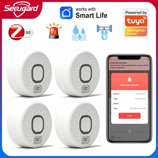 Zigbee Water Leakage Detector Works with Tuya Smart Life APP Drip Sensor Home Kitchen Safety Overflow Alarm High-Decibel Sound