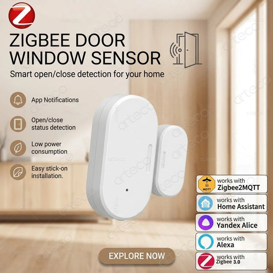 Zigbee Door Window Sensor Open Close Detector Smart Home Security Alarm Burglar Door Sensor Works with Alexa Home Assistant Z2M