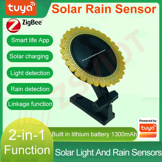 Tuya Smart Zigbee Light and Rain Sensor 2-In-1 Function, Built-In Lithium Battery , Light and Rainwater Detection Smart Life App