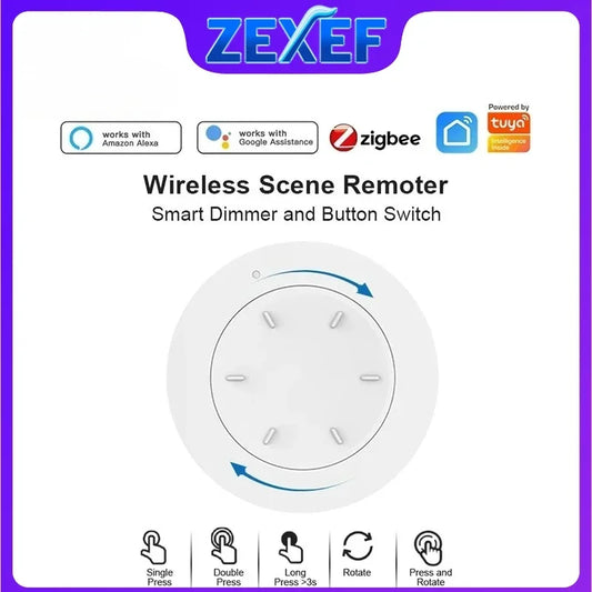 ZEXEF Tuya Zigbee 3.0 Smart Knob Switch Dimmer Wireless Scene Link Button Switch HOME Device Automation Panel