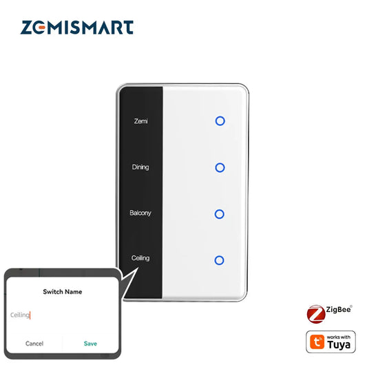 Zigbee DIY Name Switch Work with Tuya Smart Display Screen Touch Panel US Light Switch Alexa Google Home Voice Control
