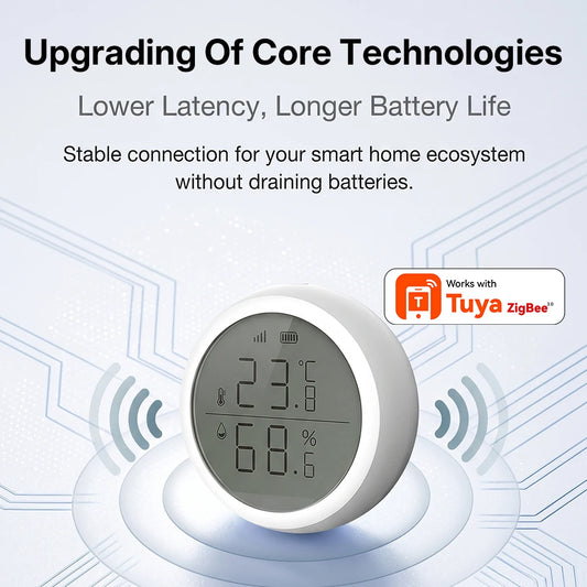Wireless Temperature Humidity Sensor Indoor Compatible with Tuya Smart Life App Zigbee Alexa/Google Home for Baby Room Cellar