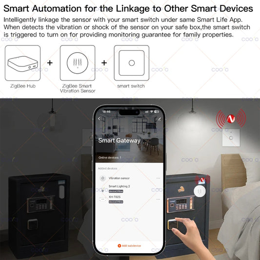 Tuya Zigbee Smart Vibration Sensor Detection Tilt Sensor Smart Life App Notification Shock Alarm Record Work with Alexa Z2M