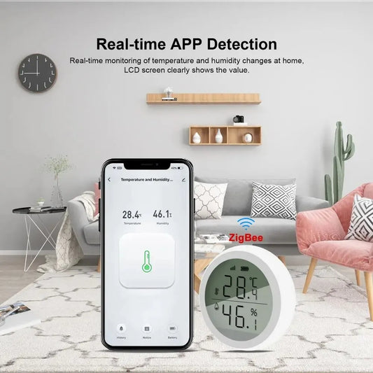 Tuya Smart Zigbee Thermometer Home Indoor Temperature and Humidity Sensor with LCD Display APP Voice Control Alexa Google Home