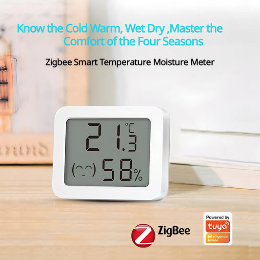 Tuya Smart Zigbee Temperature and Humidity Sensor Mini LCD Digital Smil Face Temp Humidity Detector Work with Alexa Google Home
