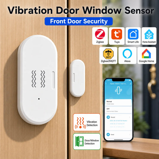 Tuya Zigbee Vibration Door Window Sensor Smart Door Contact Sensor Smart Life Home Assistant Zigbee2Mqtt App Open Close Alert