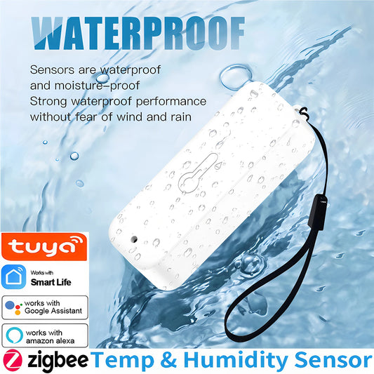Tuya Zigbee Temper & Humidity Sensor for Indoor/Outdoor IP65 Waterproof Smart Home/Life APP Support Alexa Google Smart Speaker