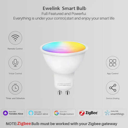 Smart Wifi Zigbee LED Light Bulb GU10 Dimmable RGBCW Led Lamp for Ewelink APP Alexa Google Home Yandex Smartthings