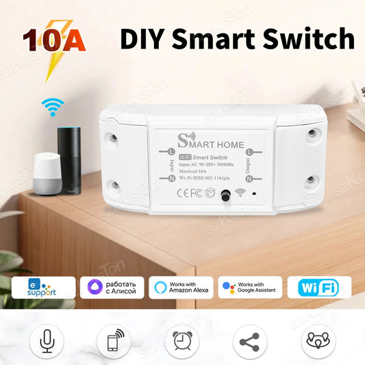 10A WiFi Smart Switch DIY Breaker Smart Home Automation Basic R2 Relay For eWeLink App SmartThings Alice Salute Alexa Google
