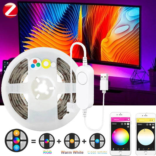 Zigbee USB LED Strip DC5V 1-3M RGBCCT Flexible Light Lamp TV Background Lighting Echo Plus Smartthings Tuya Voice Control