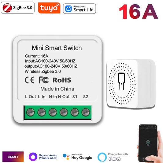 16A Tuya Zigbee 3.0 Mini Smart DIY Switch 1 Way Control Smart Home Relay Automation Breaker Works With Alexa Google Home Yandex