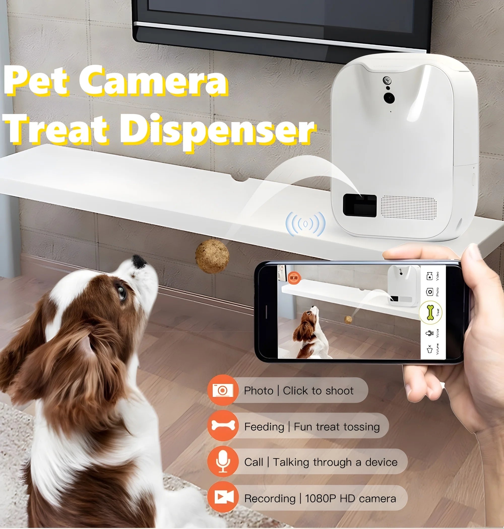 TOSSING TREAT ペットカメラ Smart Pet Camera Treat Dispenser with APP Control Two-Way Audio HD WiF