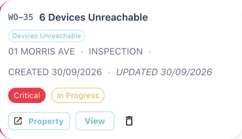 Work order: 6 devices unreachable, critical, in progress