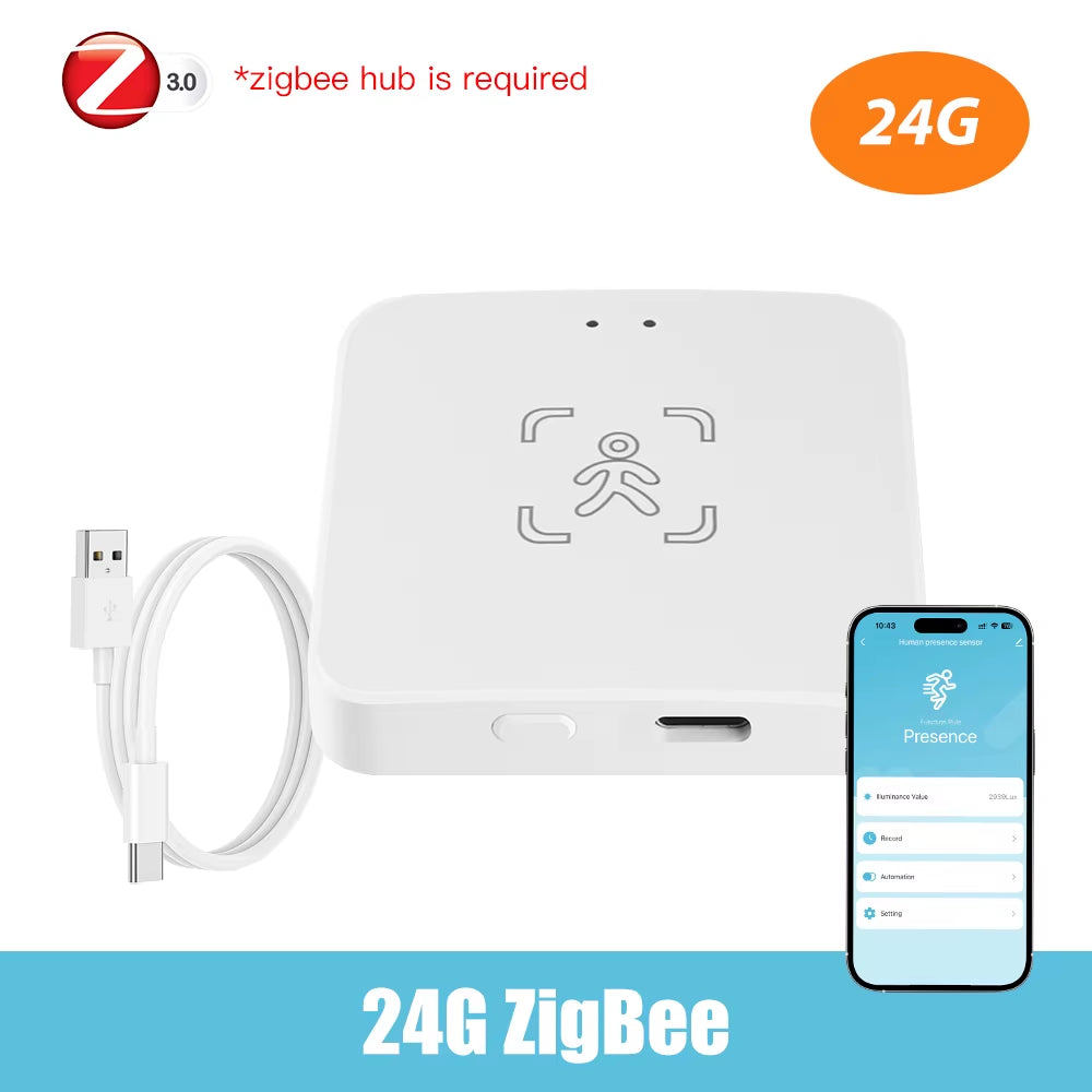 Zigbee Wifi Mmwave Human Presence Motion Sensor with Luminance/Distance Detection 5.8G 24G Radar Detector Support Home Assistant