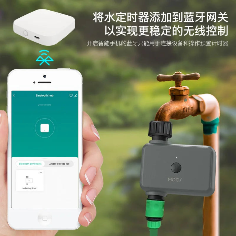 MOES Zigbee Smart Sprinkler Water Timer with 1 Outlet Rain Delay Filter Programmable Irrigation Timer Support Alexa Google Home