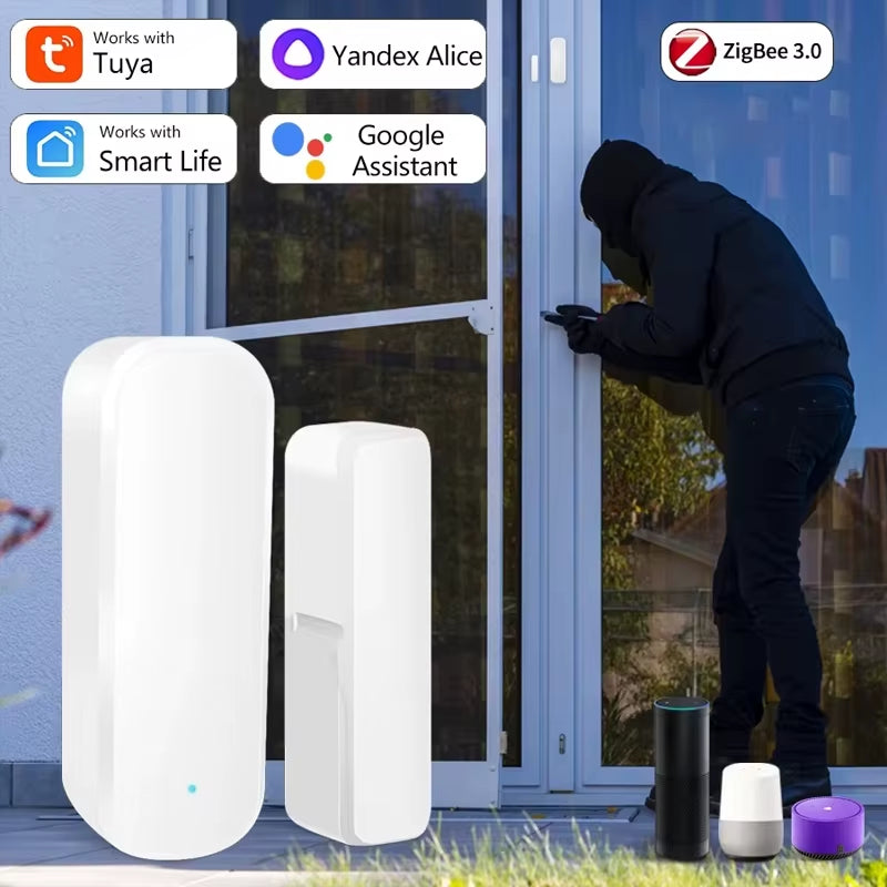 Tuya Smart Home Zigbee Door Sensor Alarm Window Door ON/OFF Detectors Security Protection Compatible with Alexa Google Assistant