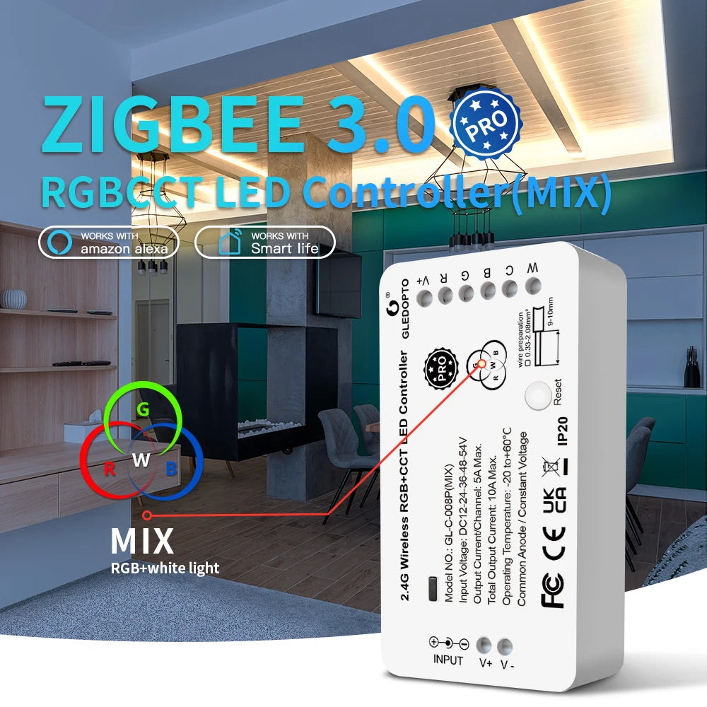 Zigbee3.0 LED Strip Controller RGBCCT Pro RGB White Light Mix Blend Homey Alexa Tuya Smartthings App RF Remote Control