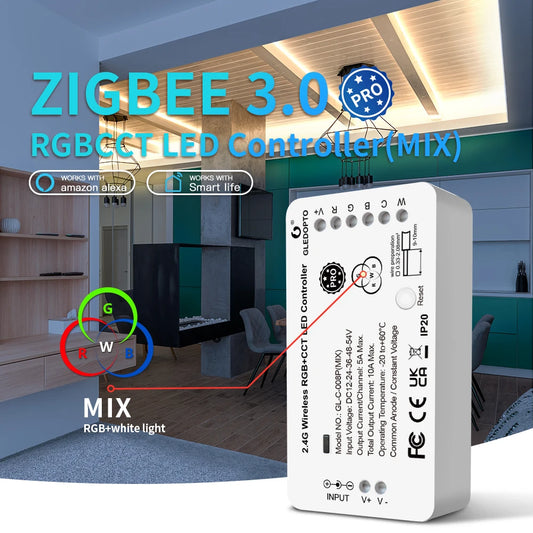 Zigbee3.0 LED Strip Controller RGBCCT Pro RGB White Light Mix Blend Homey Alexa Tuya Smartthings App RF Remote Control