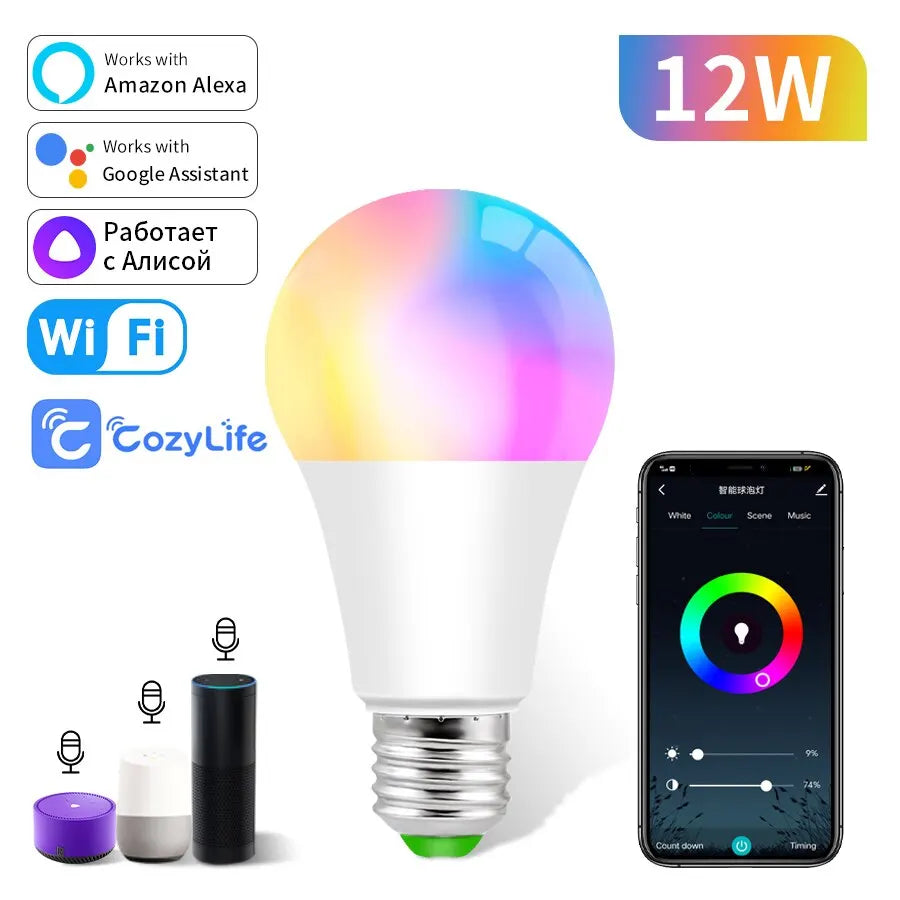 Cozylife Wifi Smart Bulb E27 Led Lights Bulbs RGB CW WW Smart Lamp Alexa Compatible with Google Home Alice Smart Home Decoration