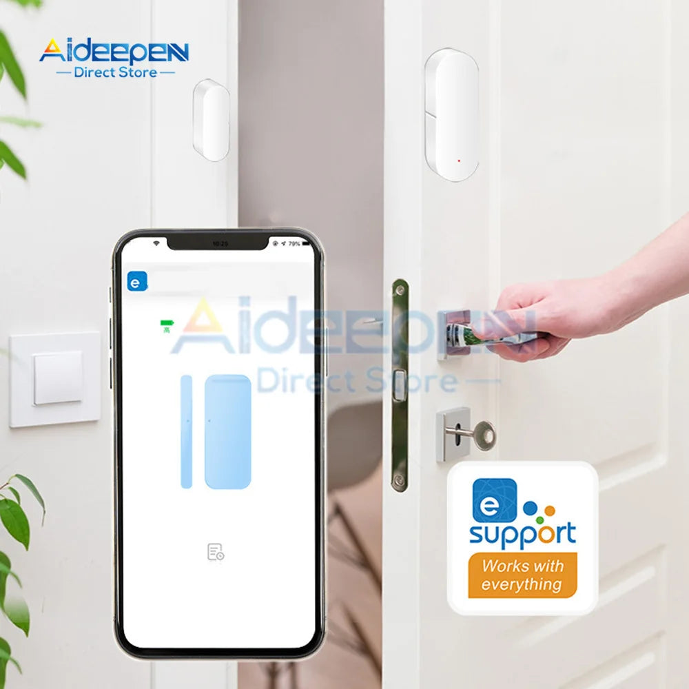 Tuya/Ewelink Smart Home Wifi Door Sensor Alarm Window Door Open/Closed Detectors Security Protection Smart Life Voice for Alexa