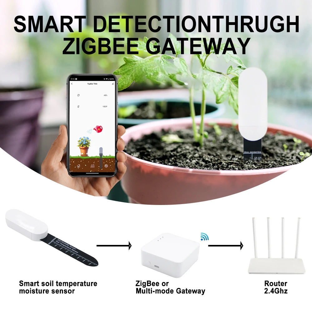 Smart Zigbee Soil Tester Humidity Sensor Tuya APP Real-Time Monitoring Plant Monitor Detector Garden Thermo Hygrometer