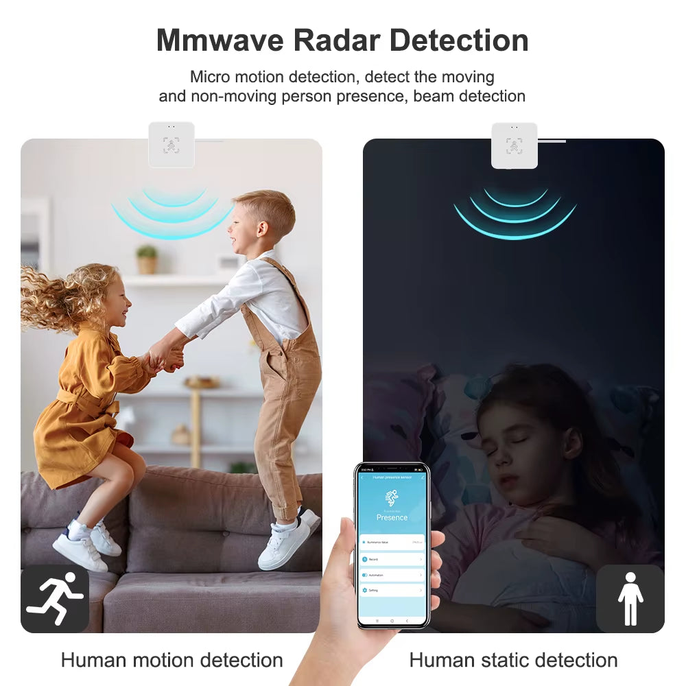 Zigbee Wifi Mmwave Human Presence Motion Sensor with Luminance/Distance Detection 5.8G 24G Radar Detector Support Home Assistant