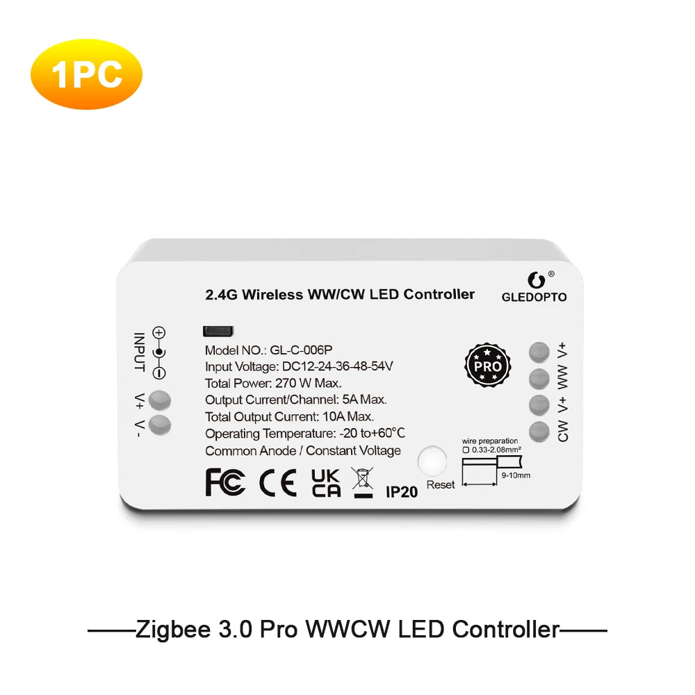 Zigbee 3.0 Smart Pro WW/CW Controller Warm Cold White Light Work with Smartthings APP Alexa Echo plus 2.4G RF Remote