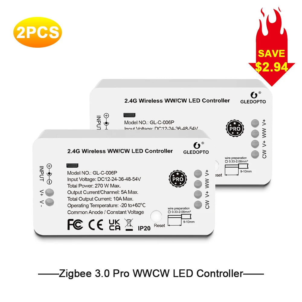 Zigbee 3.0 Smart Pro WW/CW Controller Warm Cold White Light Work with Smartthings APP Alexa Echo plus 2.4G RF Remote