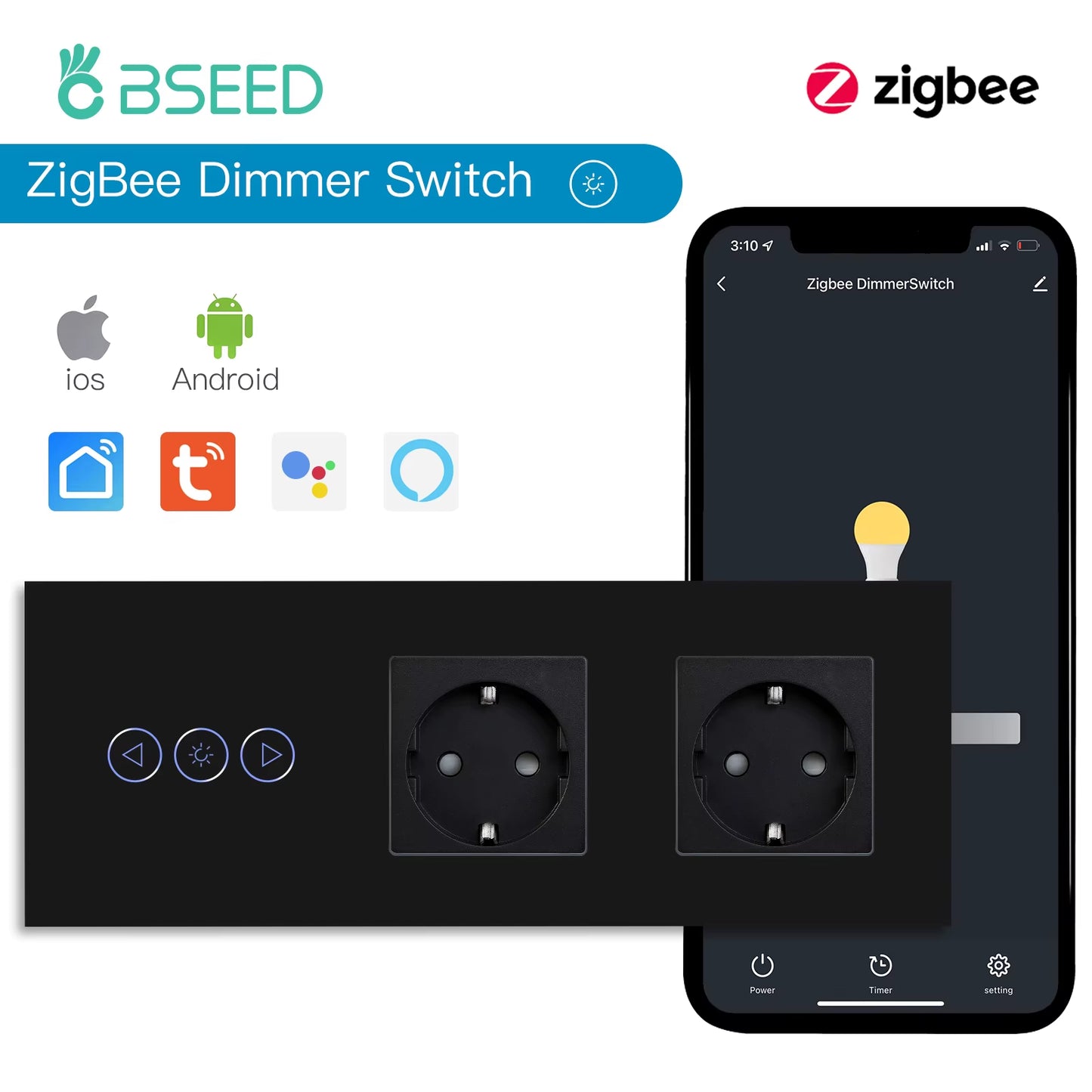 Zigbee Dimmer Switches Tuya APP Control Smart LED Dimmable Series Glass Google Alexa Smart Dimmer Touch Switches Black