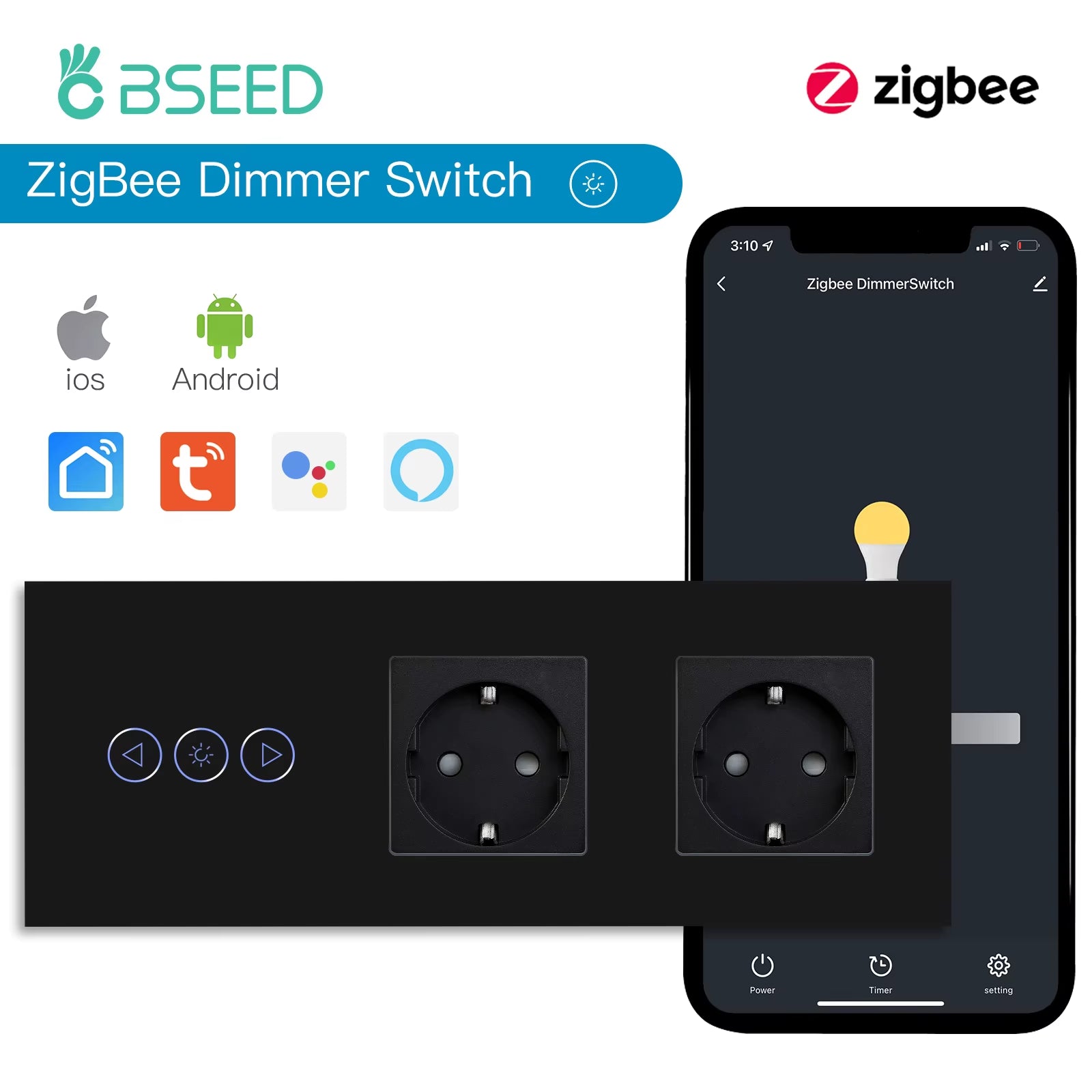 Zigbee Dimmer Switches Tuya APP Control Smart LED Dimmable Series Glass Google Alexa Smart Dimmer Touch Switches Black