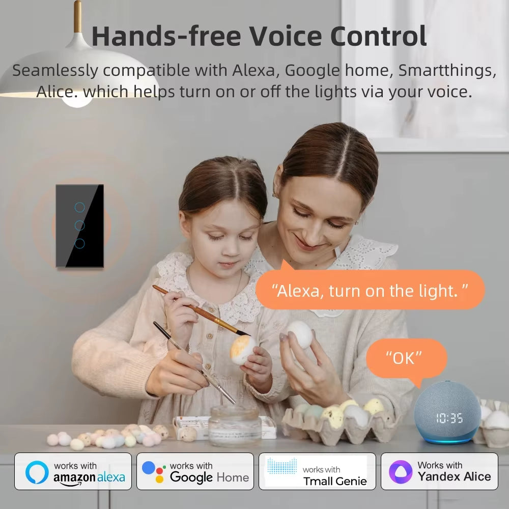 1 2 3 4 Gang Tuya Zigbee Smart Light 2-Way Control Touch Wall Switch With/No Neutral Wire Smart Life via Alexa Google Home Alice