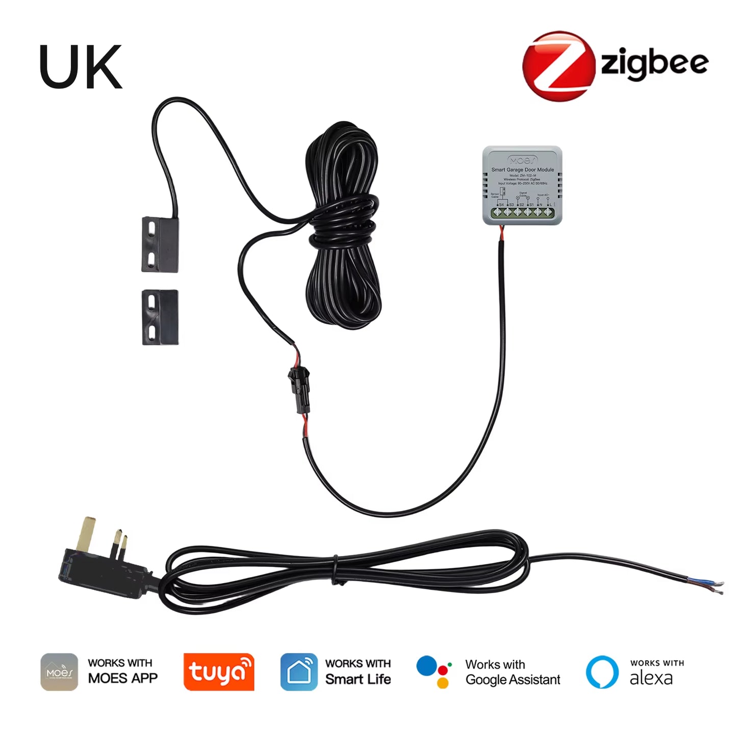 Zigbee Garage Door Controller Module Smart App Remote Compatible with Tuya/Smart Life Alexa & Google Home Voice Control