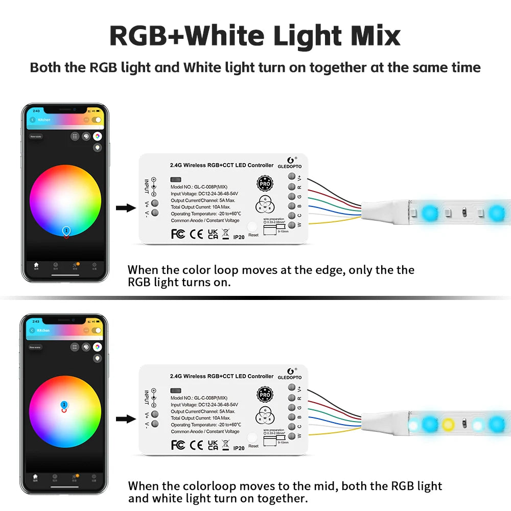 Zigbee3.0 LED Strip Controller RGBCCT Pro RGB White Light Mix Blend Homey Alexa Tuya Smartthings App RF Remote Control
