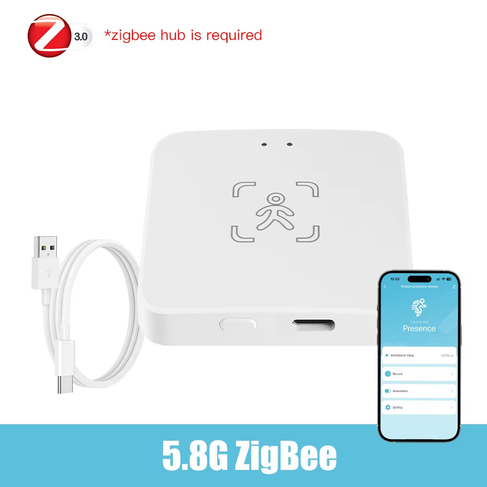 Zigbee Wifi Mmwave Human Presence Motion Sensor with Luminance/Distance Detection 5.8G 24G Radar Detector Support Home Assistant