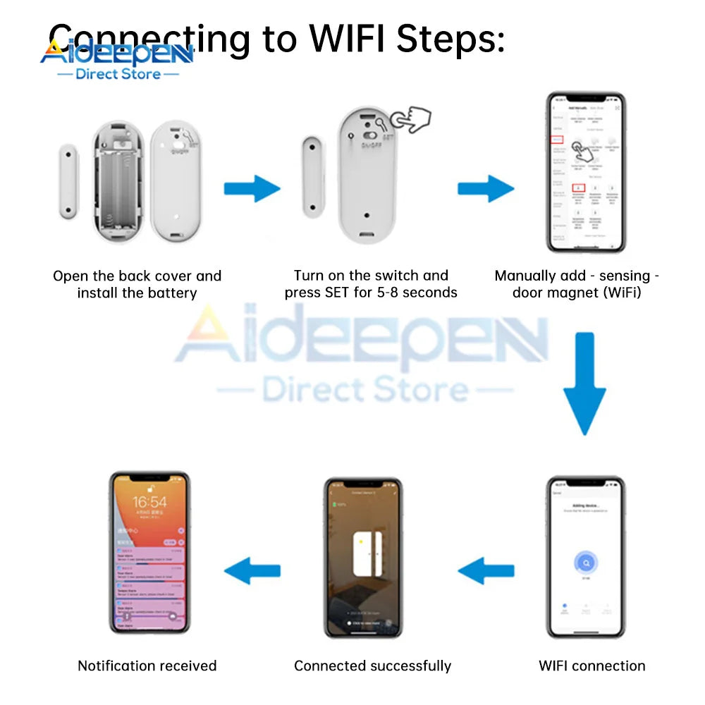 Tuya/Ewelink Smart Home Wifi Door Sensor Alarm Window Door Open/Closed Detectors Security Protection Smart Life Voice for Alexa