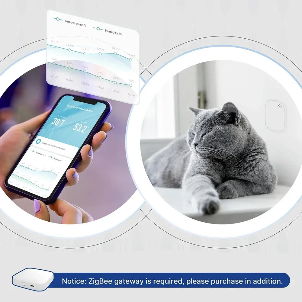 Tuya Zigbee Smart Temperature and Humidity Sensor Detector Battery Powered Zigbee Hub App Monitoring Work with Alexa Google Home
