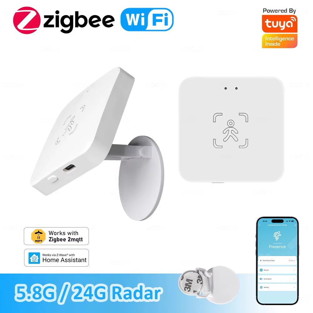 Zigbee Wifi Mmwave Human Presence Motion Sensor with Luminance/Distance Detection 5.8G 24G Radar Detector Support Home Assistant