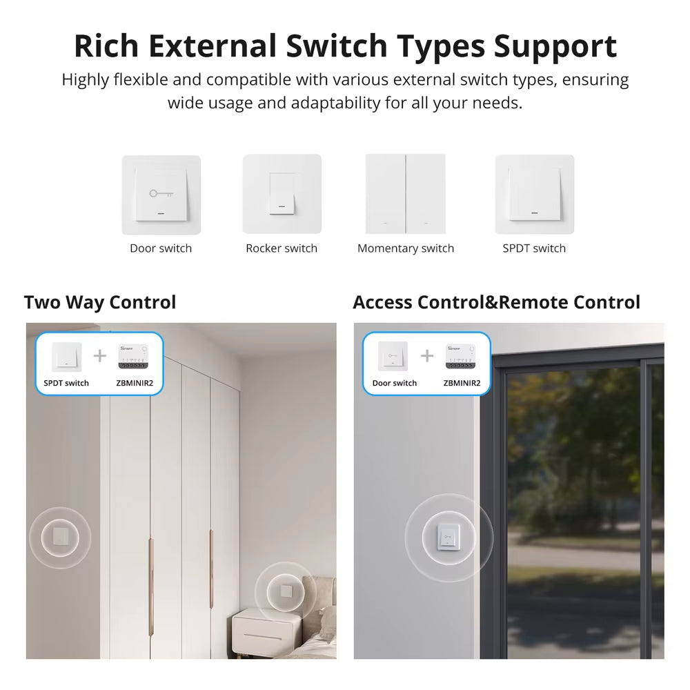 ZBMINIR2 Zigbee Smart Switch Detach Relay Mode External Switch Control Works with Ewelink Zigbee Gateway Required 1-4PCS