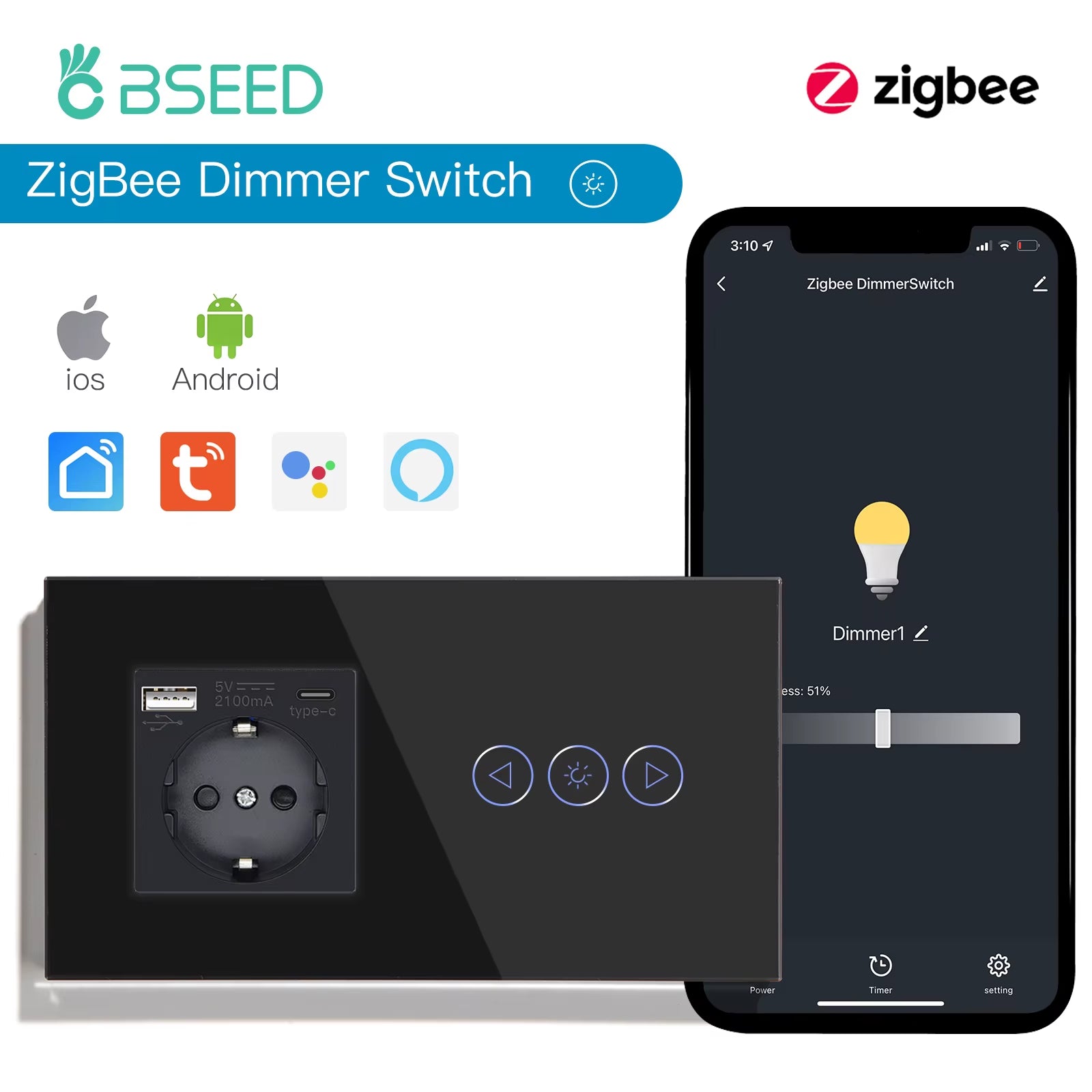 Zigbee Dimmer Switches Tuya APP Control Smart LED Dimmable Series Glass Google Alexa Smart Dimmer Touch Switches Black