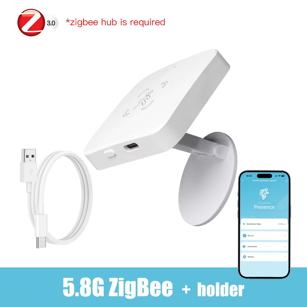 Zigbee Wifi Mmwave Human Presence Motion Sensor with Luminance/Distance Detection 5.8G 24G Radar Detector Support Home Assistant