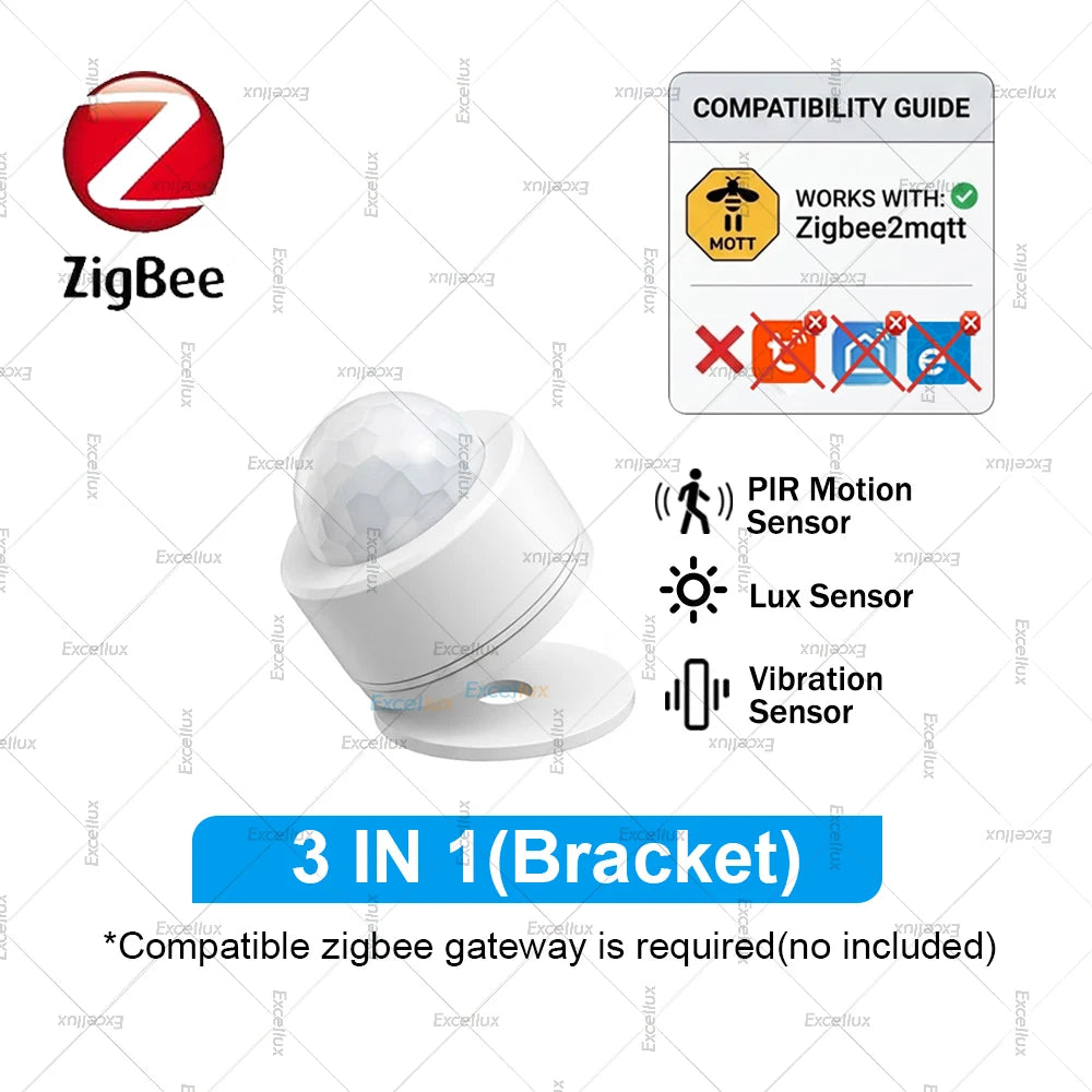 Zigbee 3.0 Smart PIR Motion Detector Optional Light Intensity Vibration Sensor Security Alarm System Support Home Assistant Z2M