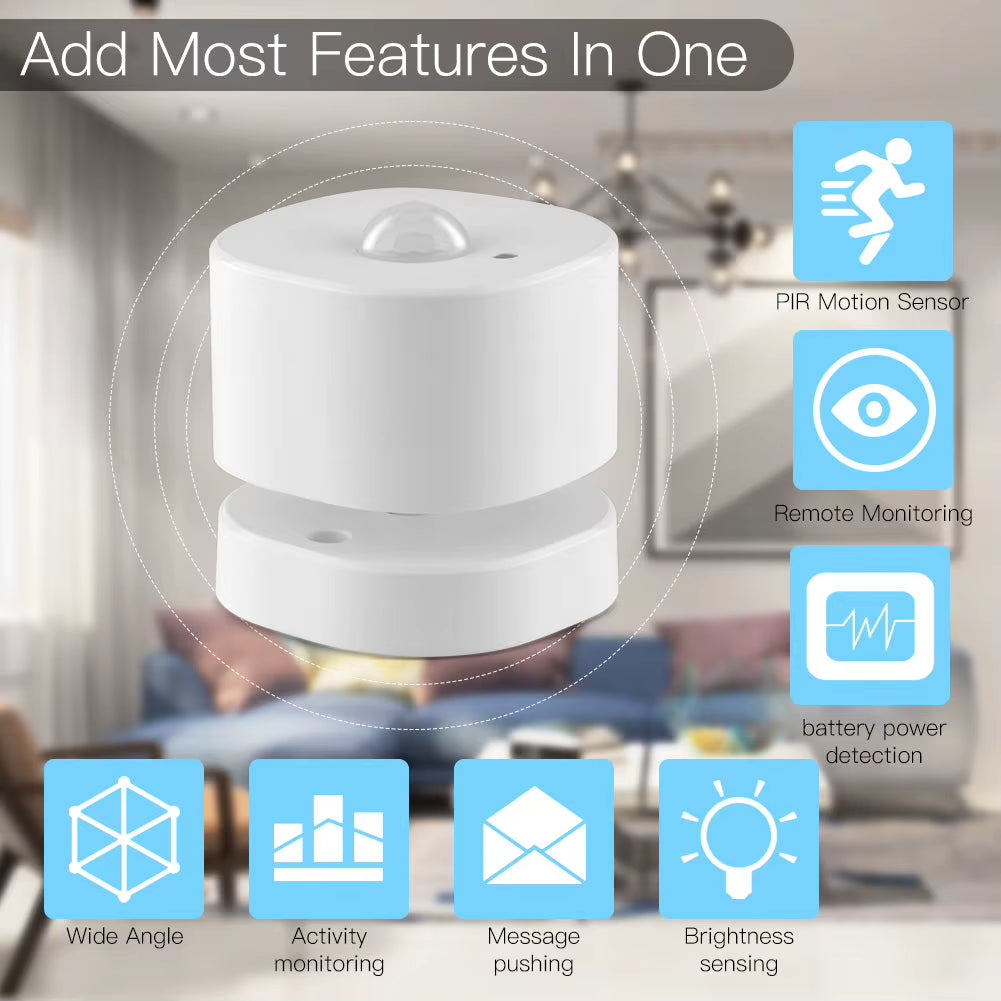 Tuya Zigbee Smart PIR Motion Sensor Human Sensor Detector with Brightness Low Battery Detection Features for Smart Home