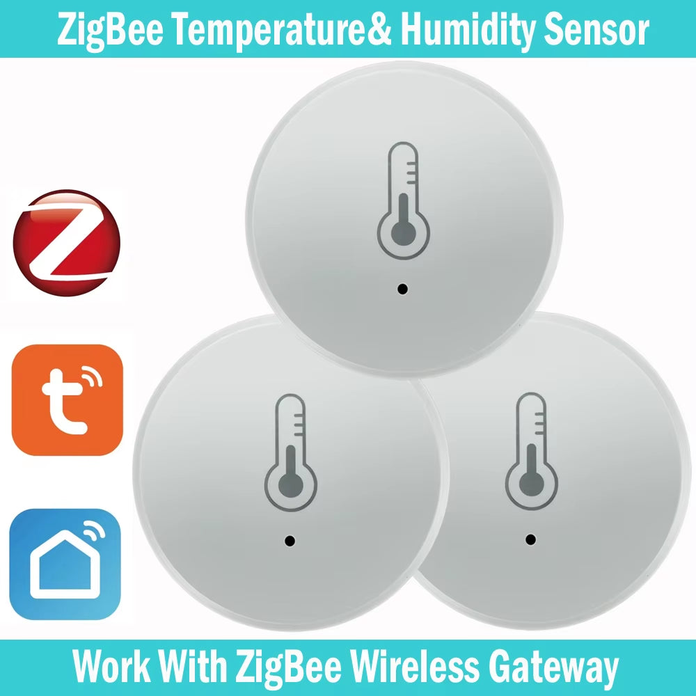 Tuya Zigbee Temperature and Humidity Sensor Voice Control Intelligent Home Hygrometer Real-Time Monitoring Voice without Battery