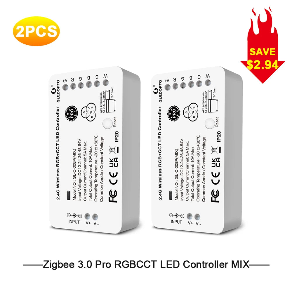 Zigbee3.0 LED Strip Controller RGBCCT Pro RGB White Light Mix Blend Homey Alexa Tuya Smartthings App RF Remote Control